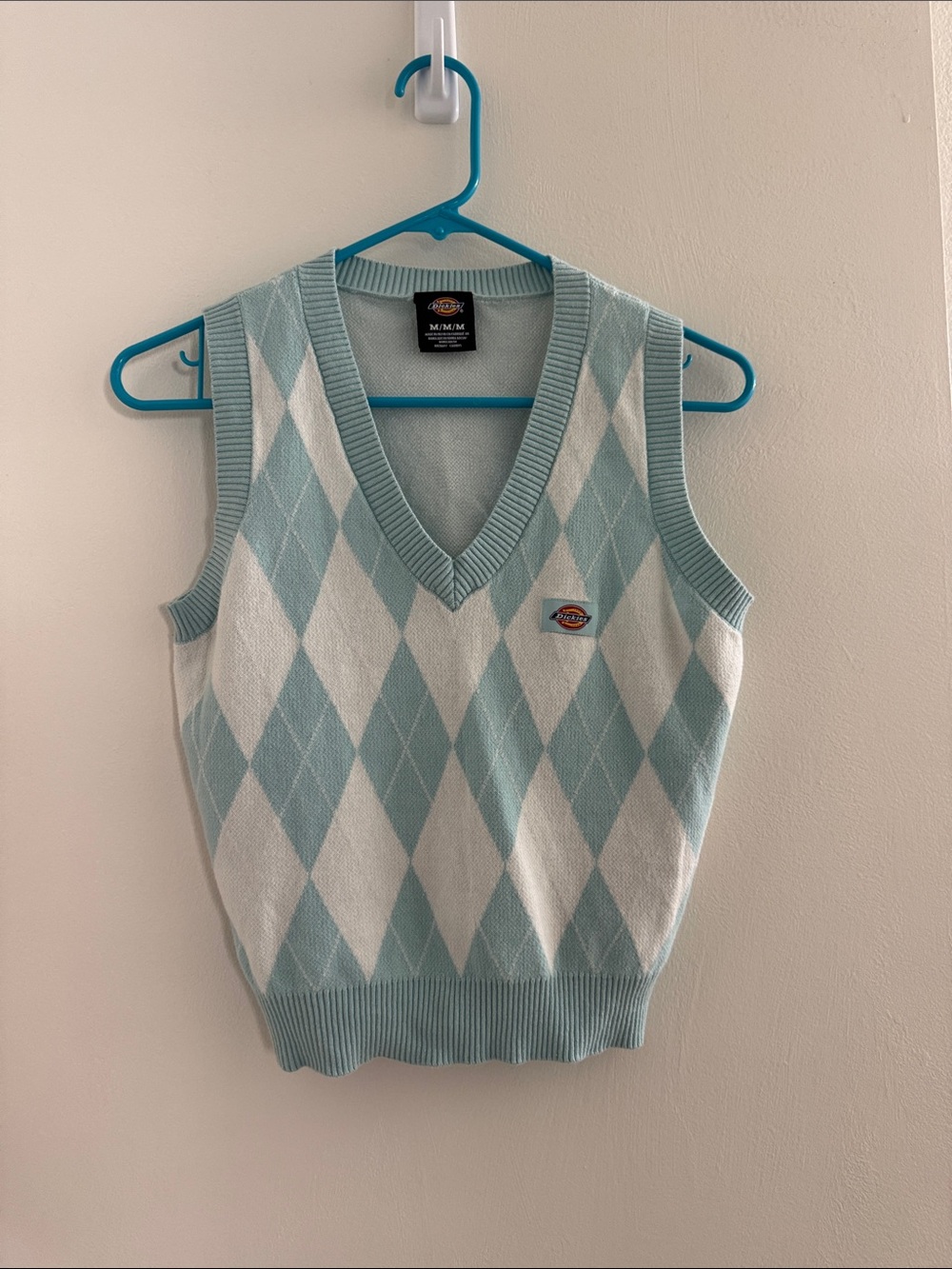Dickies Light Blue & White Argyle V‑Neck Sweater Vest